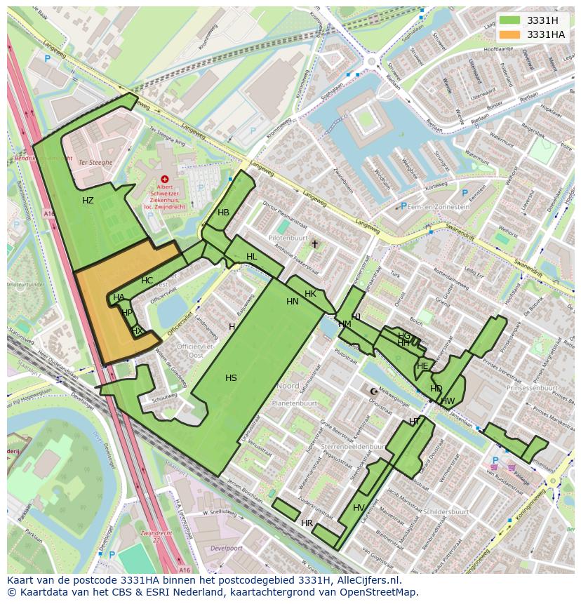 Afbeelding van het postcodegebied 3331 HA op de kaart.