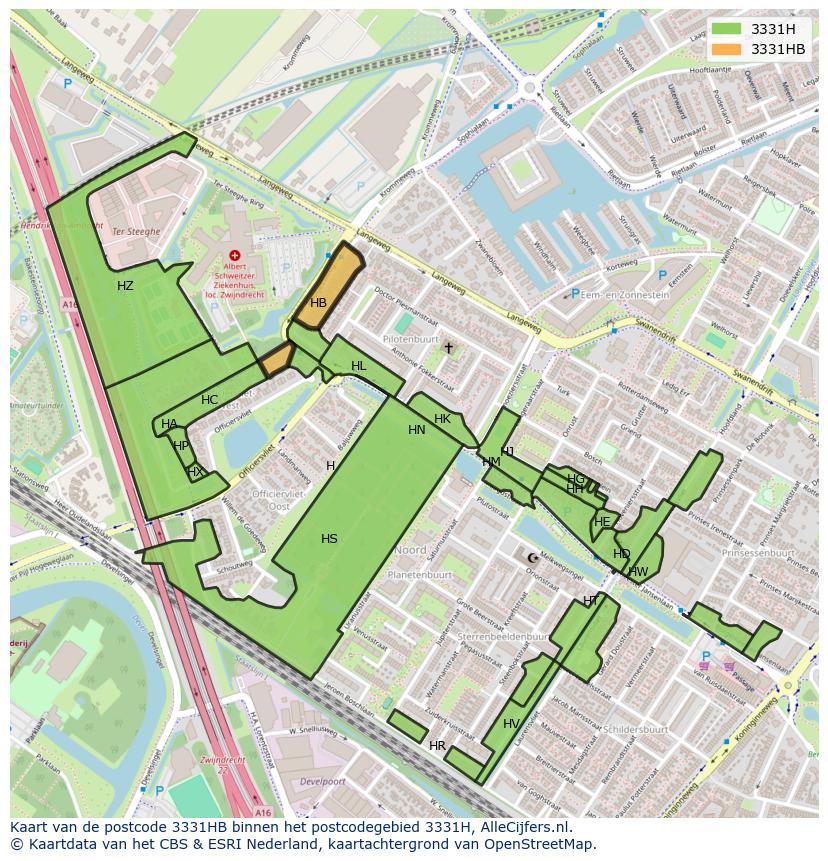 Afbeelding van het postcodegebied 3331 HB op de kaart.