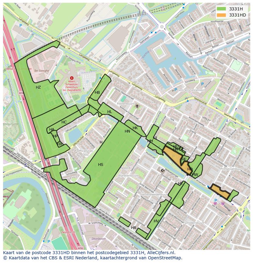 Afbeelding van het postcodegebied 3331 HD op de kaart.
