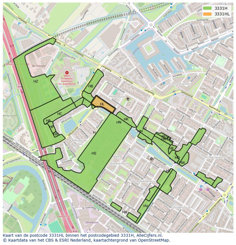 Afbeelding van het postcodegebied 3331 HL op de kaart.