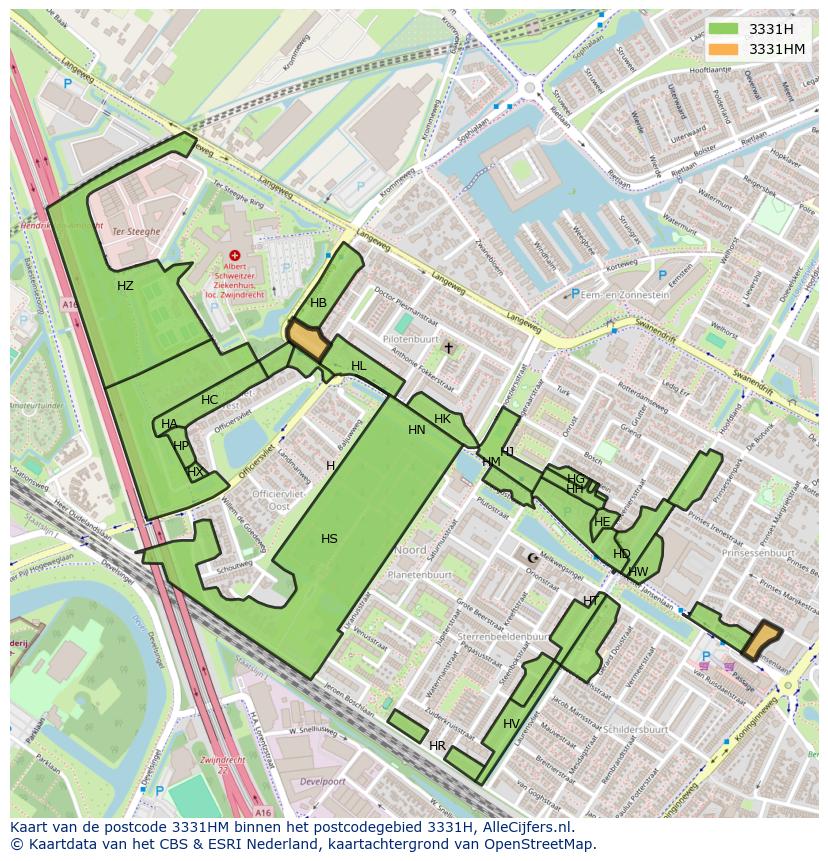 Afbeelding van het postcodegebied 3331 HM op de kaart.