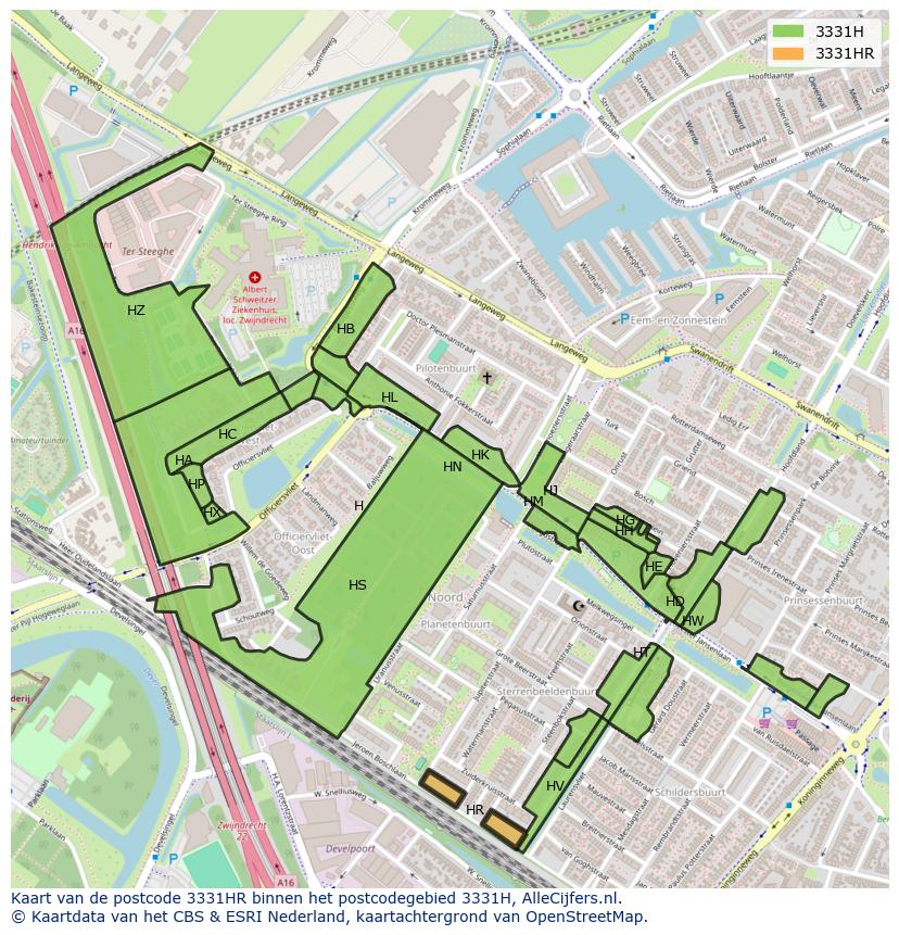 Afbeelding van het postcodegebied 3331 HR op de kaart.