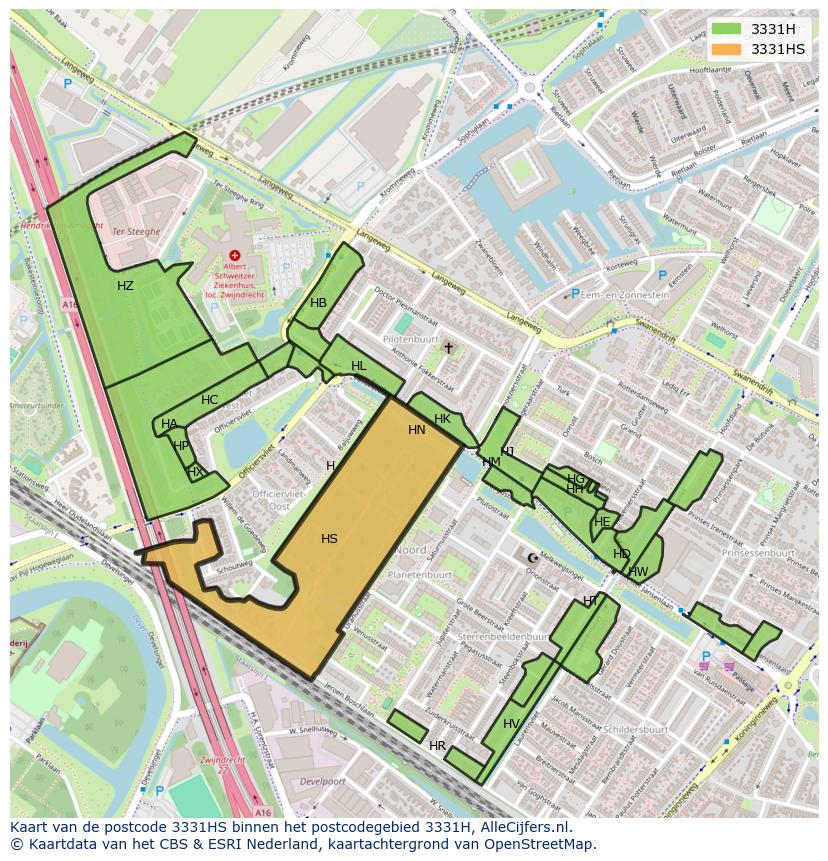 Afbeelding van het postcodegebied 3331 HS op de kaart.