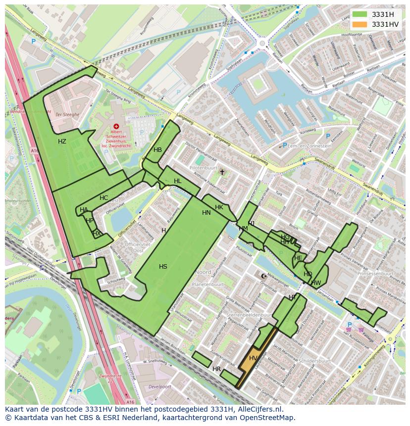 Afbeelding van het postcodegebied 3331 HV op de kaart.