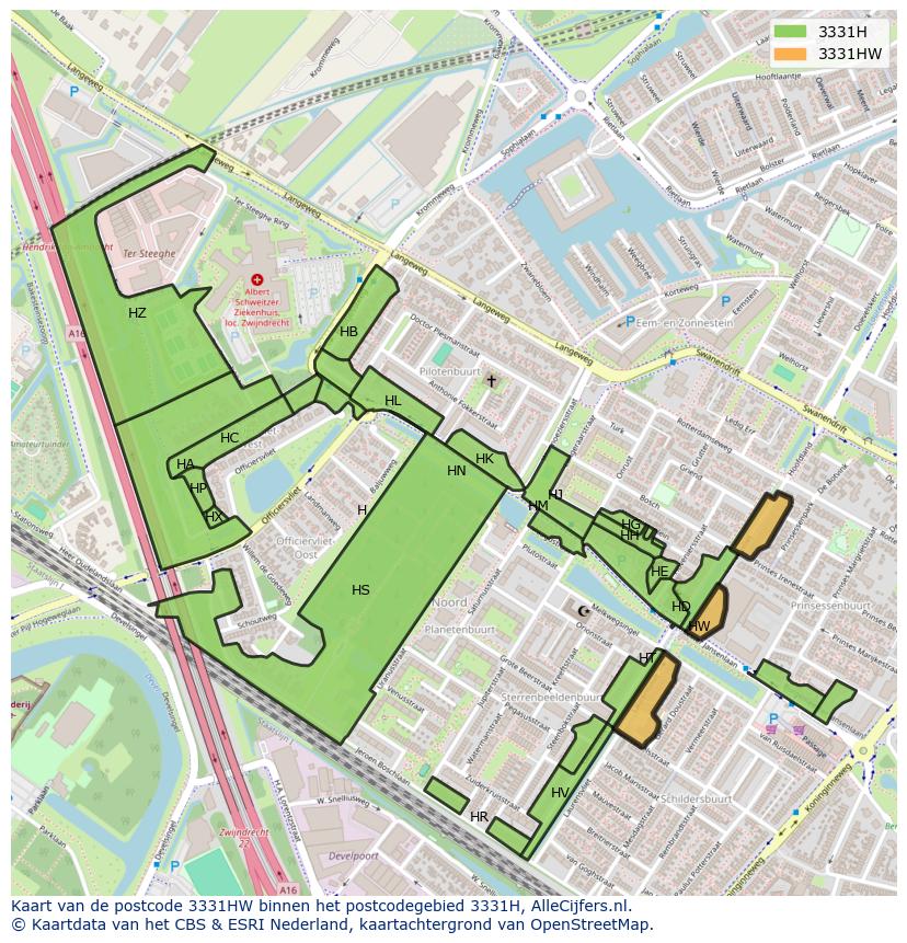 Afbeelding van het postcodegebied 3331 HW op de kaart.