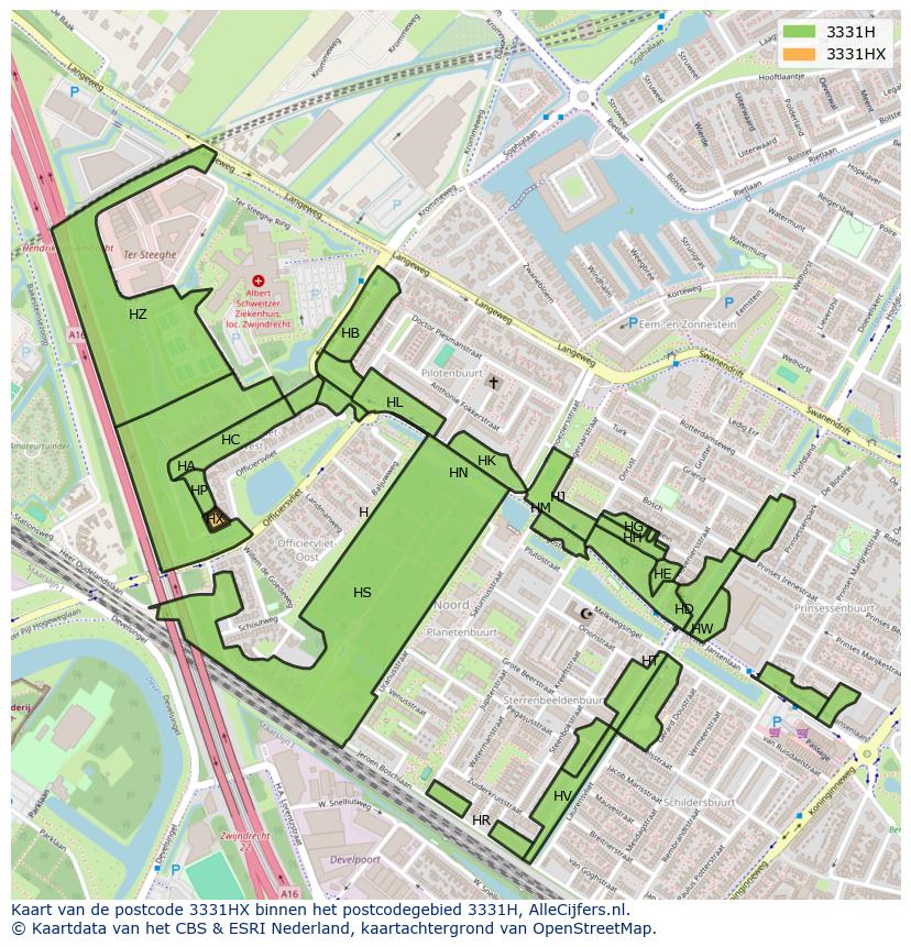 Afbeelding van het postcodegebied 3331 HX op de kaart.