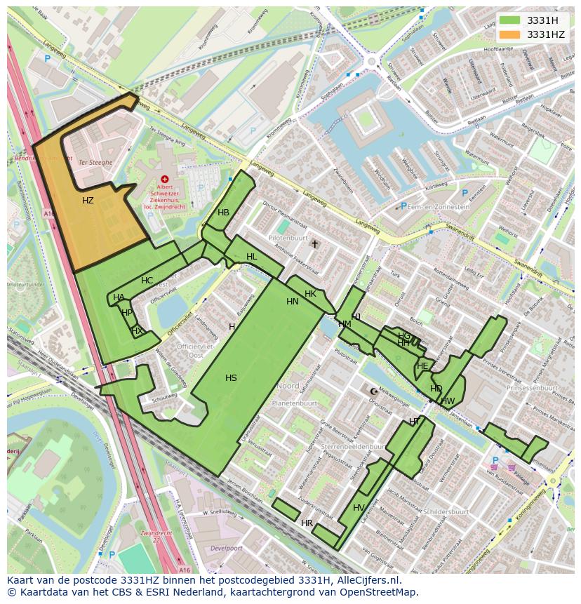Afbeelding van het postcodegebied 3331 HZ op de kaart.