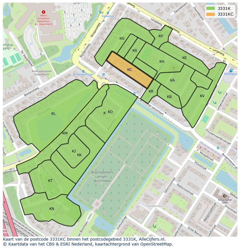 Afbeelding van het postcodegebied 3331 KC op de kaart.