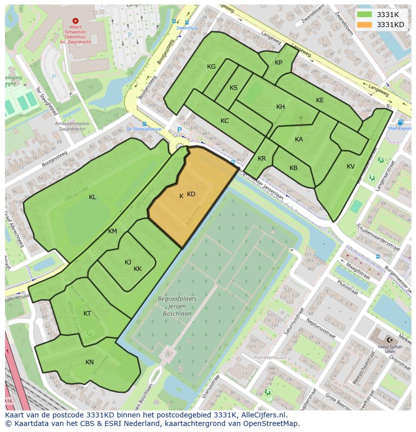 Afbeelding van het postcodegebied 3331 KD op de kaart.
