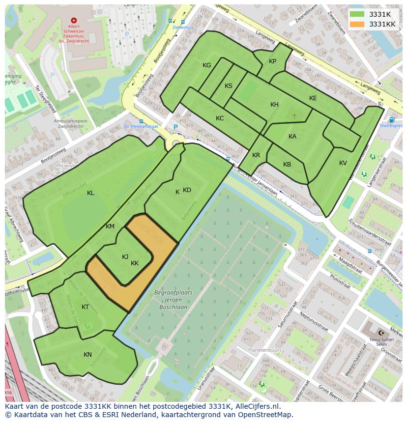 Afbeelding van het postcodegebied 3331 KK op de kaart.