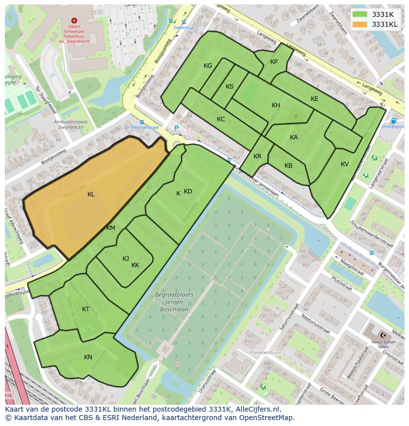 Afbeelding van het postcodegebied 3331 KL op de kaart.