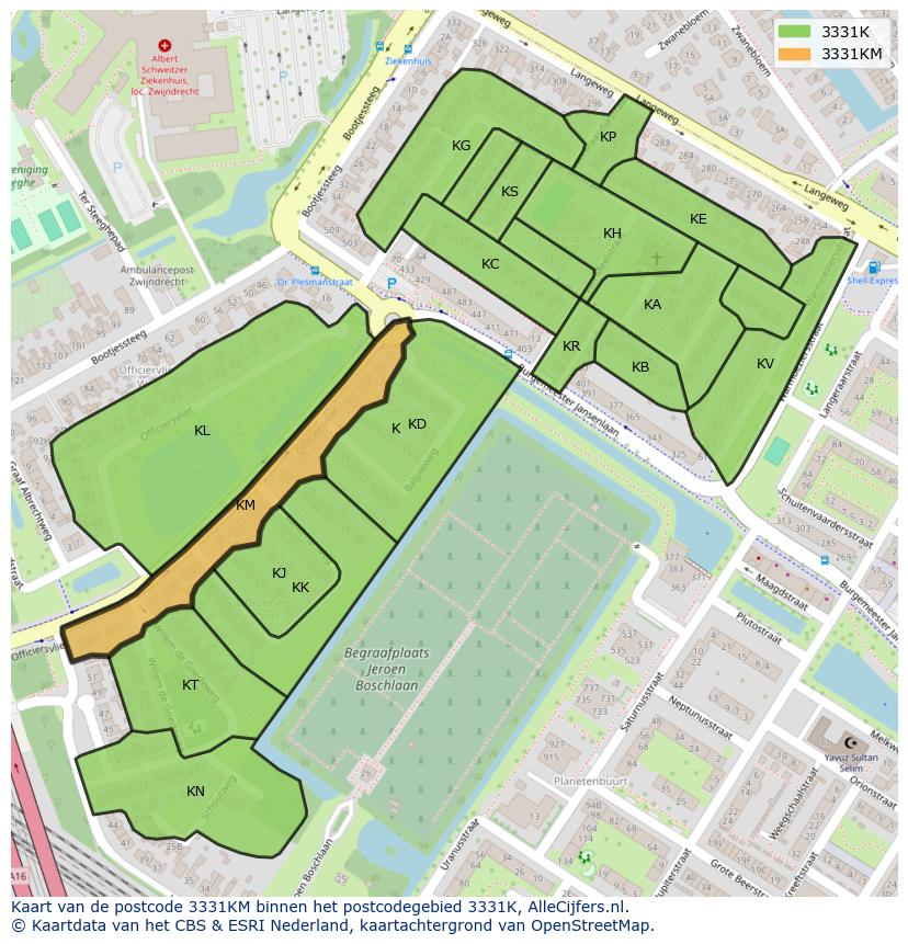 Afbeelding van het postcodegebied 3331 KM op de kaart.