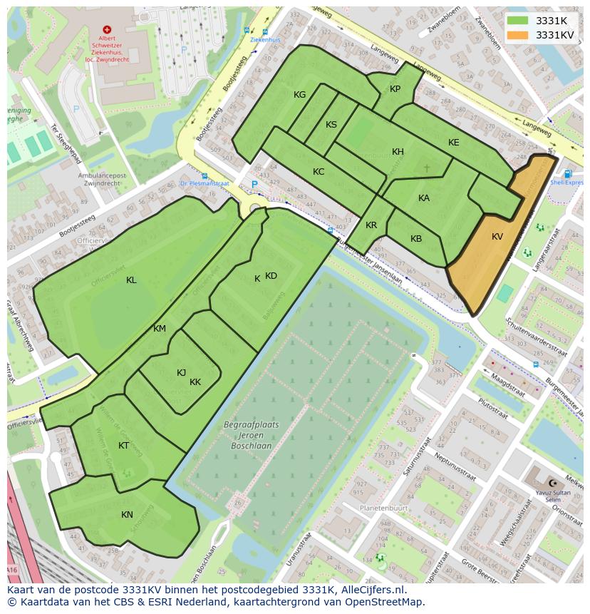 Afbeelding van het postcodegebied 3331 KV op de kaart.