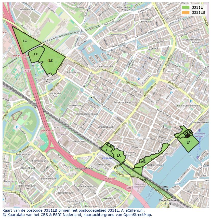 Afbeelding van het postcodegebied 3331 LB op de kaart.