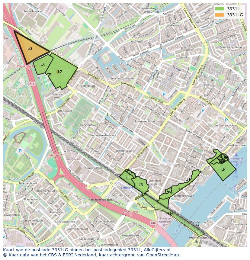Afbeelding van het postcodegebied 3331 LG op de kaart.