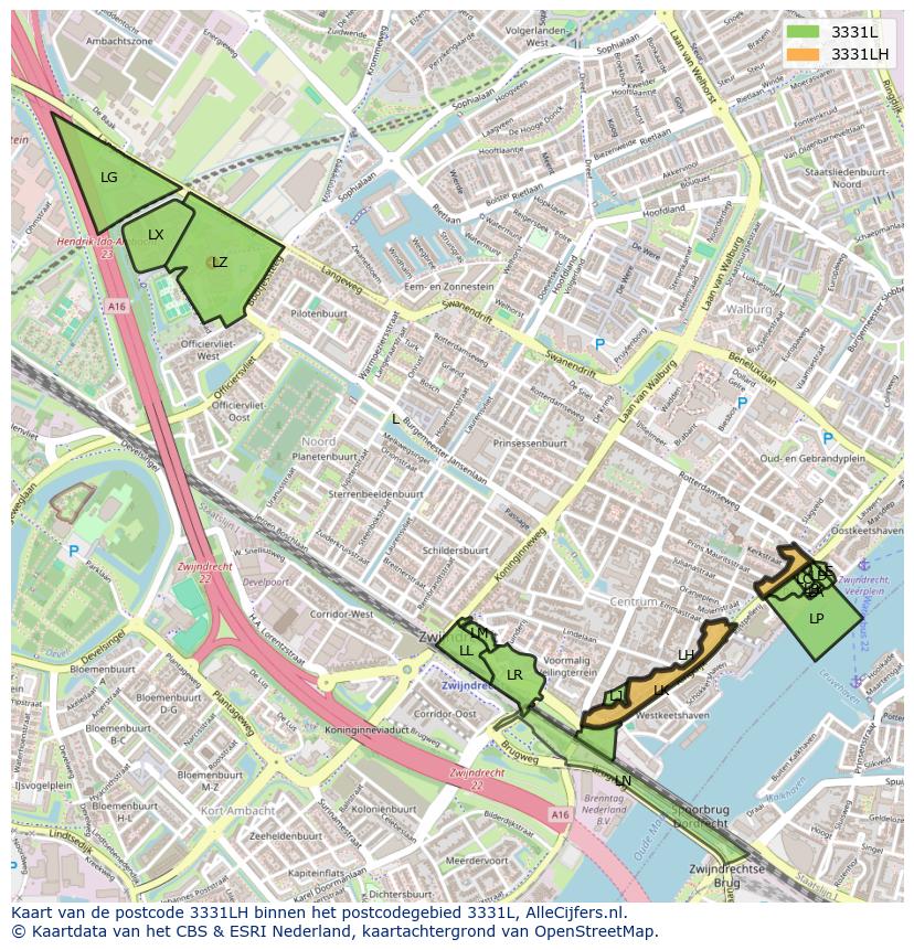 Afbeelding van het postcodegebied 3331 LH op de kaart.