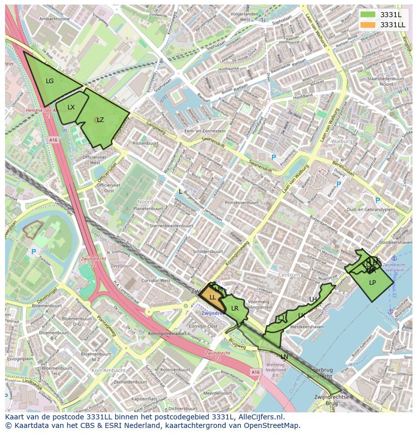 Afbeelding van het postcodegebied 3331 LL op de kaart.