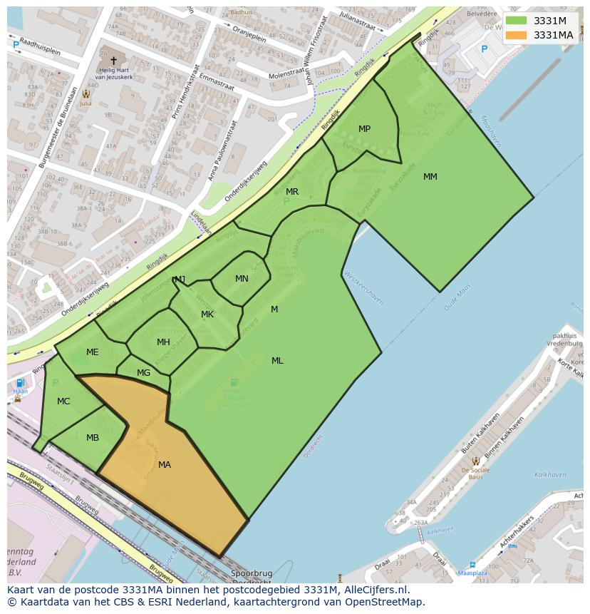 Afbeelding van het postcodegebied 3331 MA op de kaart.