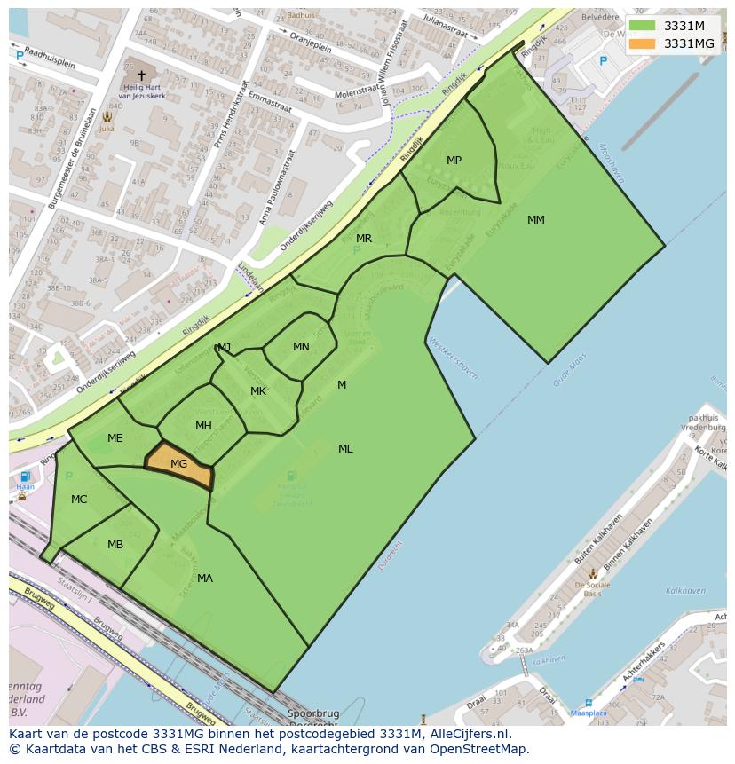 Afbeelding van het postcodegebied 3331 MG op de kaart.