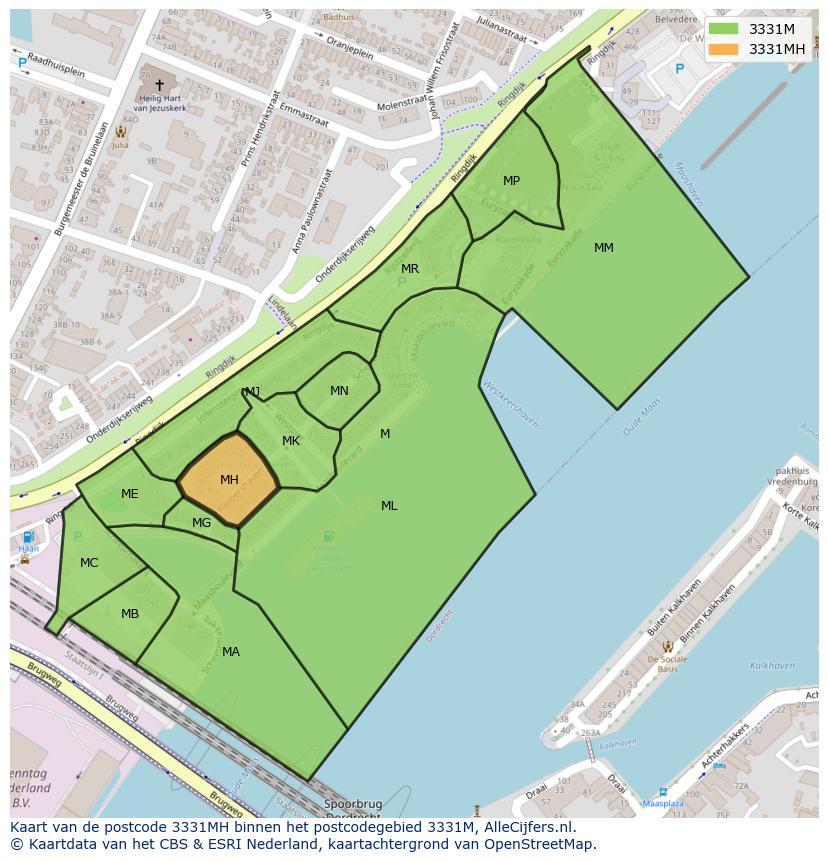 Afbeelding van het postcodegebied 3331 MH op de kaart.