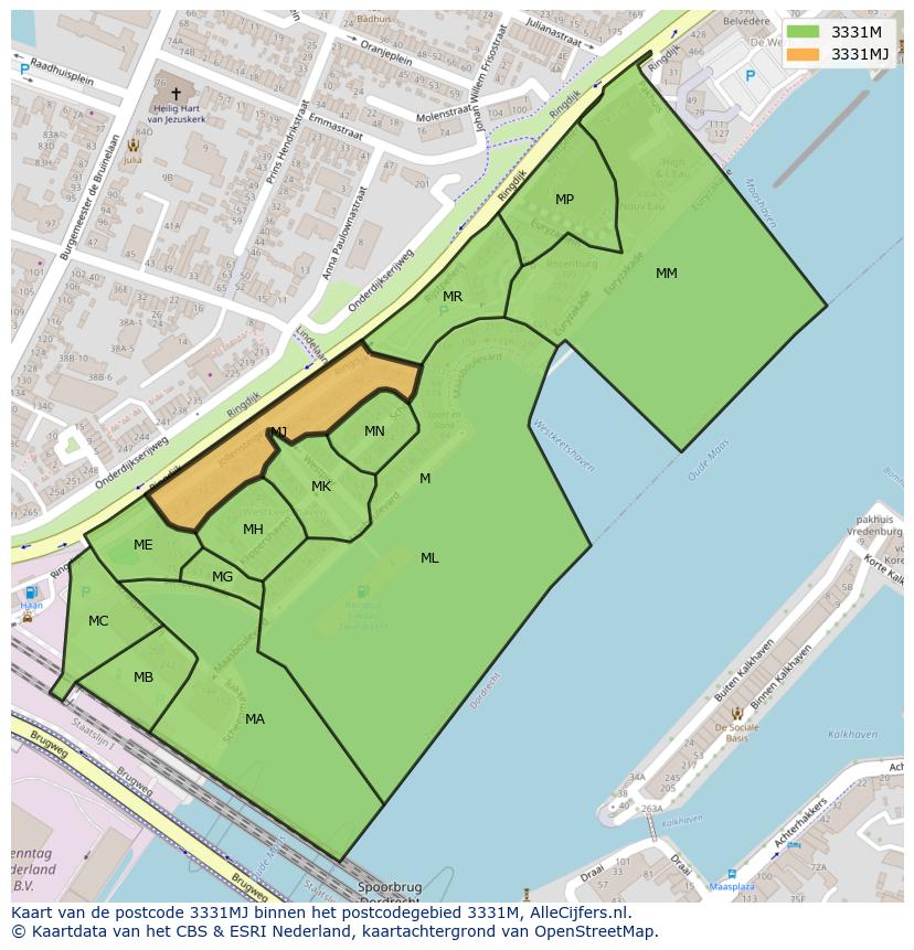 Afbeelding van het postcodegebied 3331 MJ op de kaart.