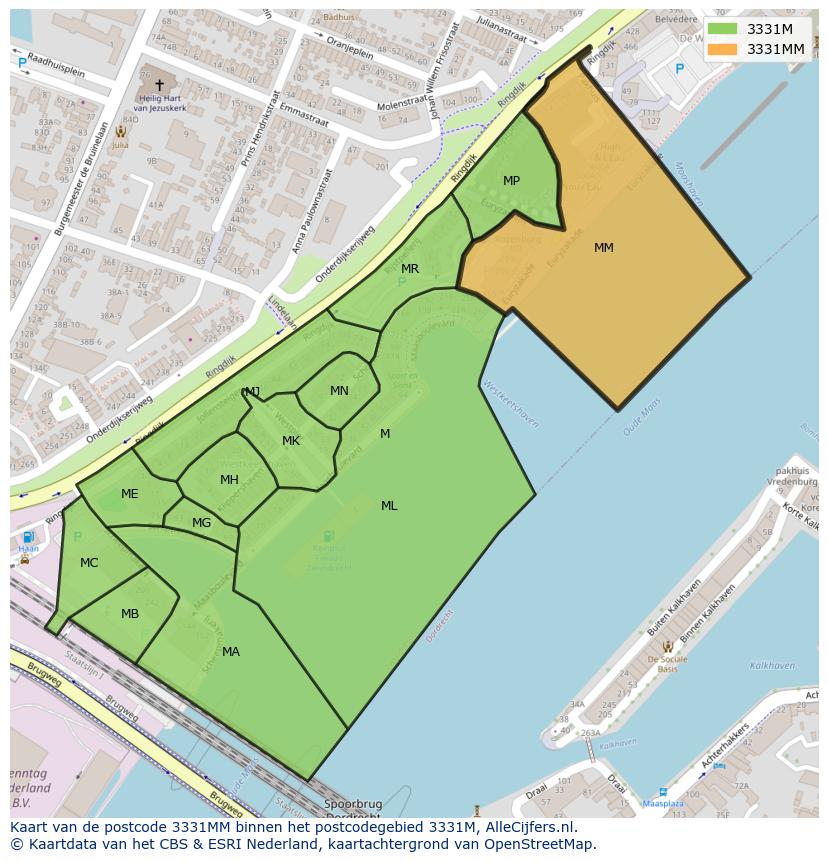 Afbeelding van het postcodegebied 3331 MM op de kaart.