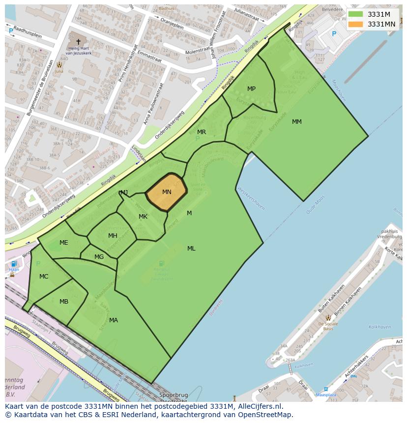 Afbeelding van het postcodegebied 3331 MN op de kaart.