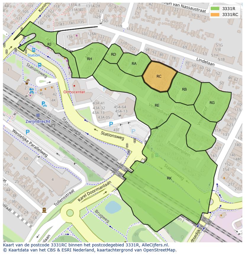 Afbeelding van het postcodegebied 3331 RC op de kaart.