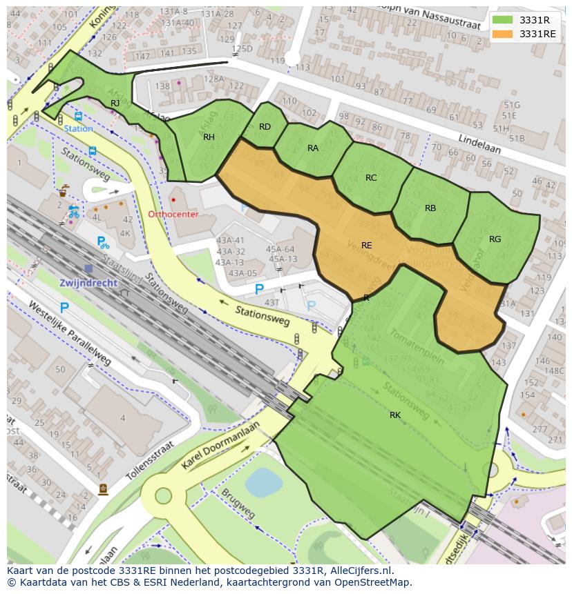 Afbeelding van het postcodegebied 3331 RE op de kaart.