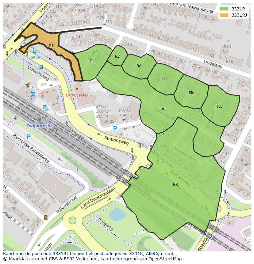 Afbeelding van het postcodegebied 3331 RJ op de kaart.