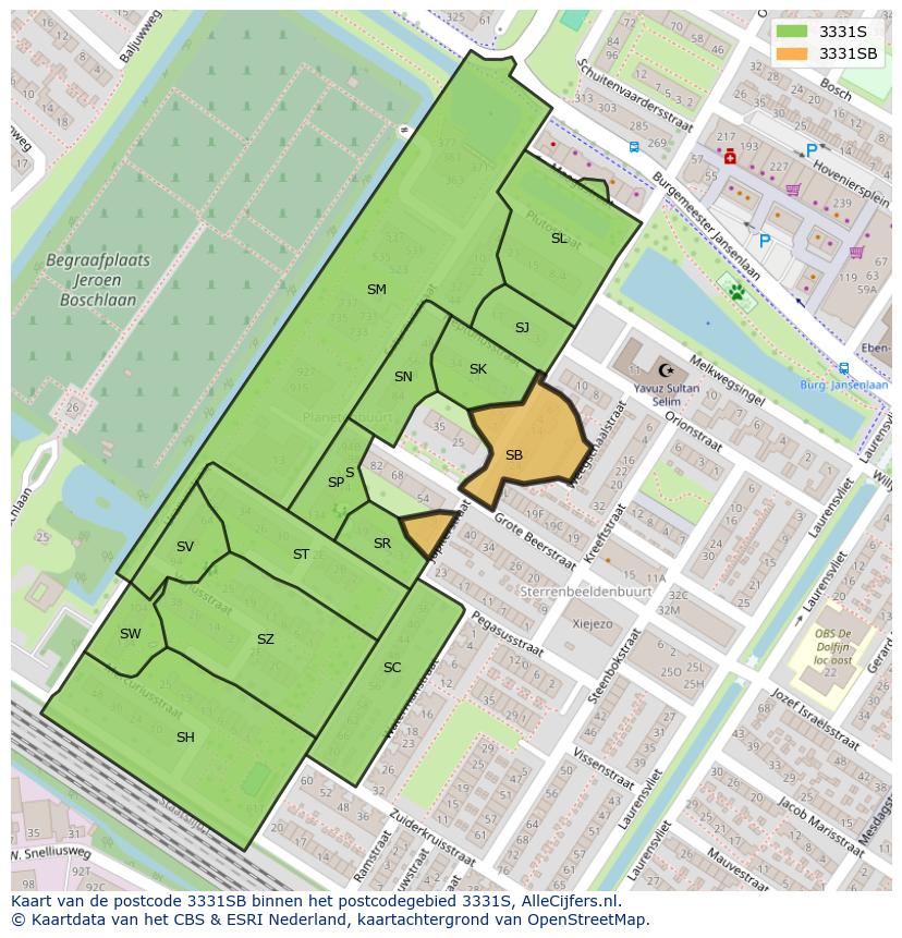 Afbeelding van het postcodegebied 3331 SB op de kaart.