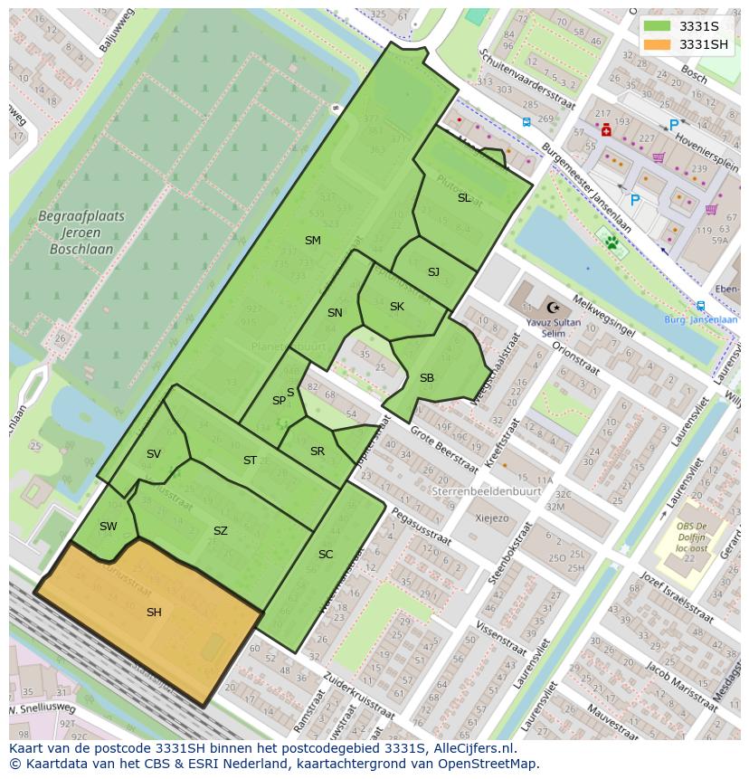 Afbeelding van het postcodegebied 3331 SH op de kaart.