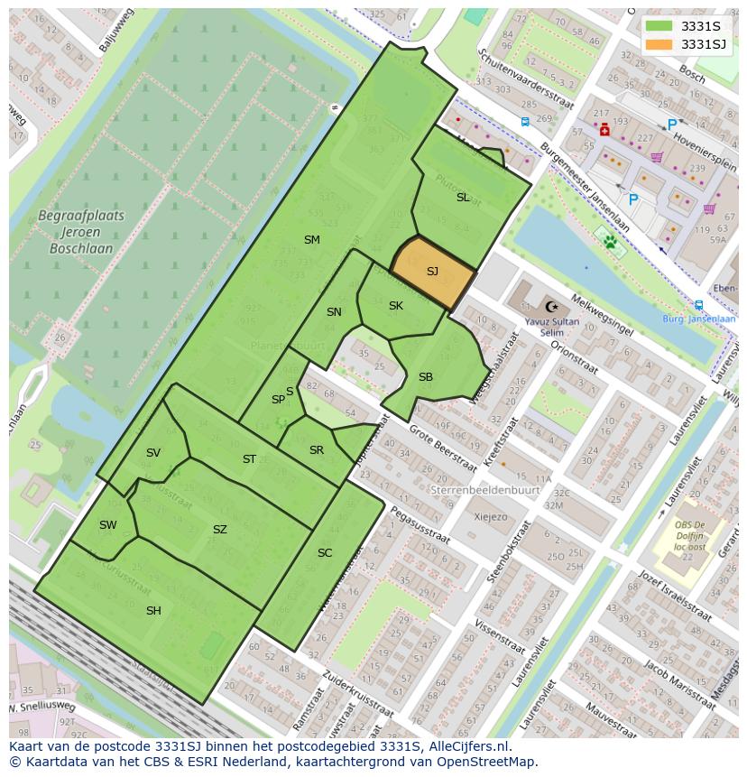 Afbeelding van het postcodegebied 3331 SJ op de kaart.