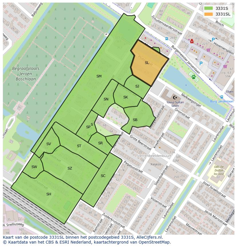 Afbeelding van het postcodegebied 3331 SL op de kaart.