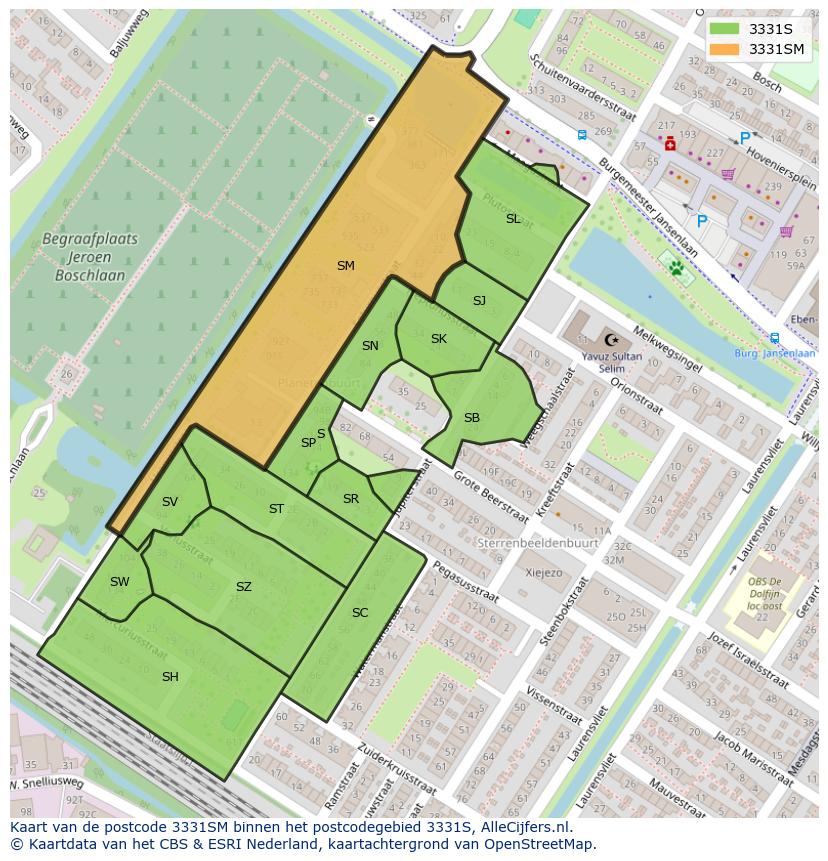Afbeelding van het postcodegebied 3331 SM op de kaart.