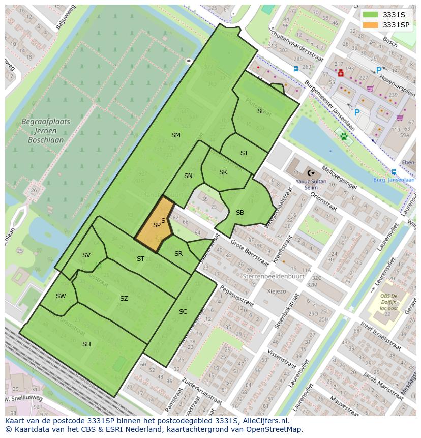 Afbeelding van het postcodegebied 3331 SP op de kaart.