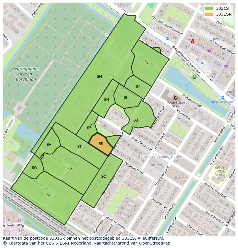 Afbeelding van het postcodegebied 3331 SR op de kaart.