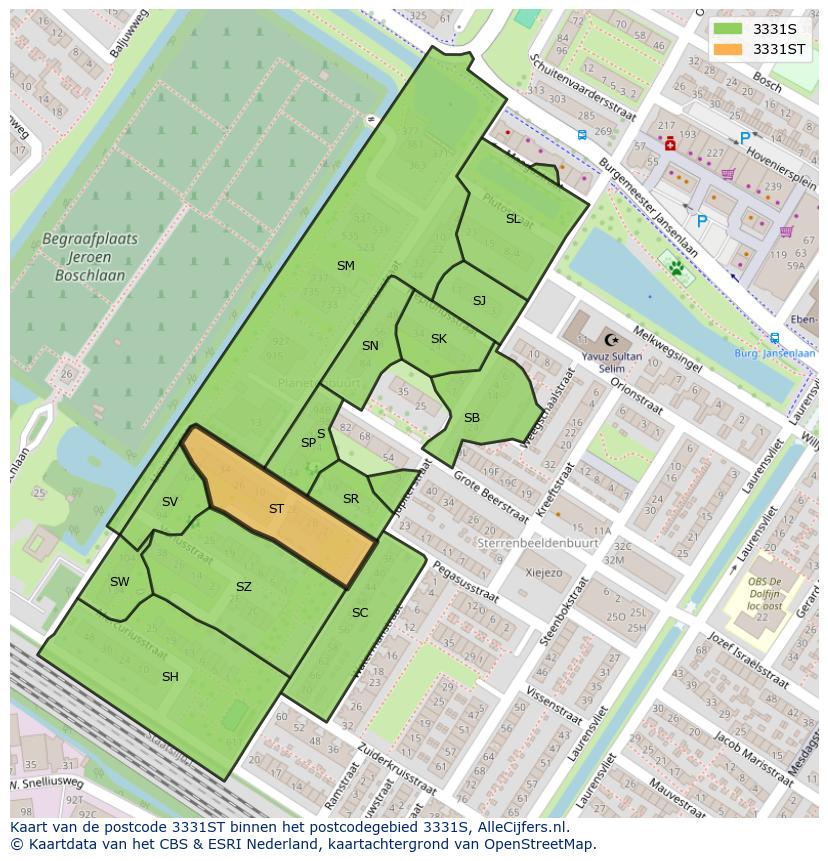 Afbeelding van het postcodegebied 3331 ST op de kaart.