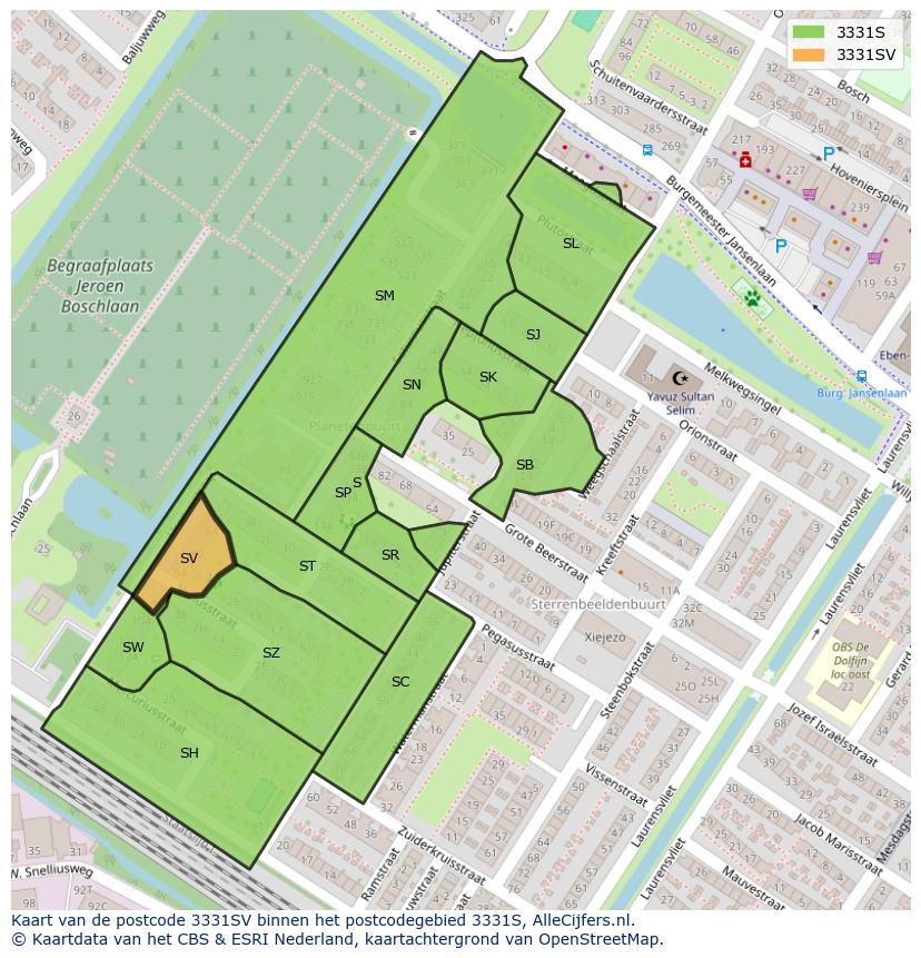 Afbeelding van het postcodegebied 3331 SV op de kaart.