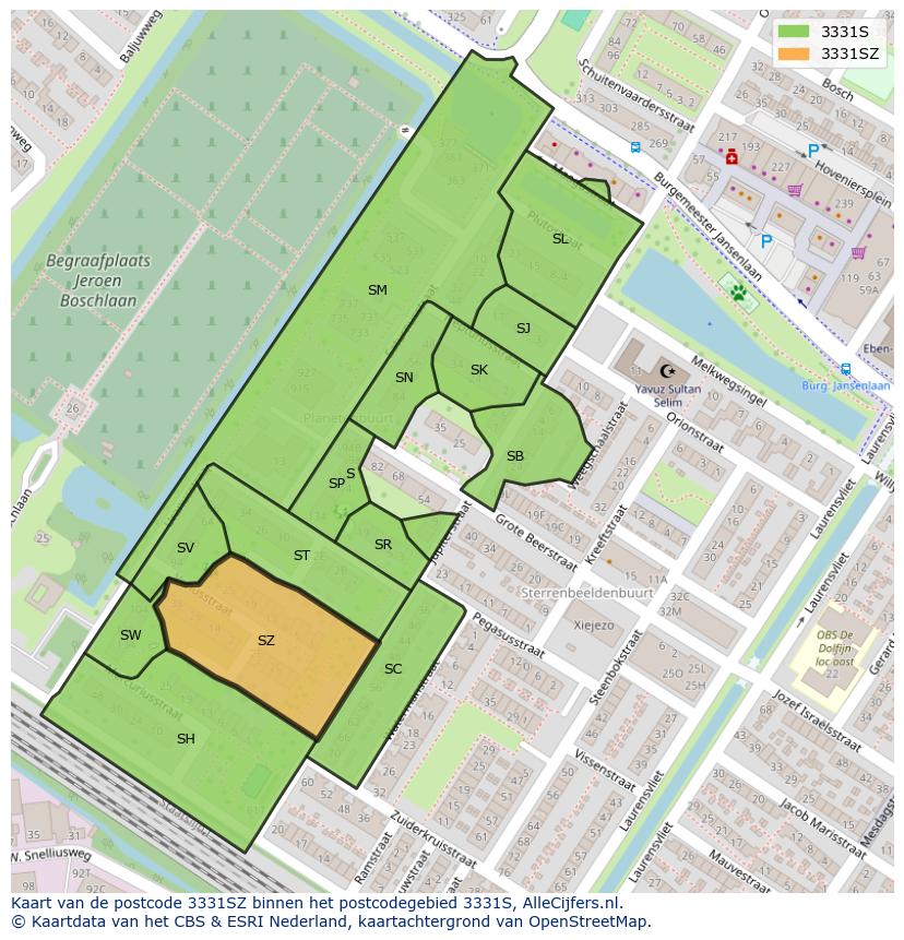 Afbeelding van het postcodegebied 3331 SZ op de kaart.