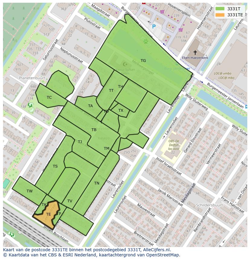 Afbeelding van het postcodegebied 3331 TE op de kaart.