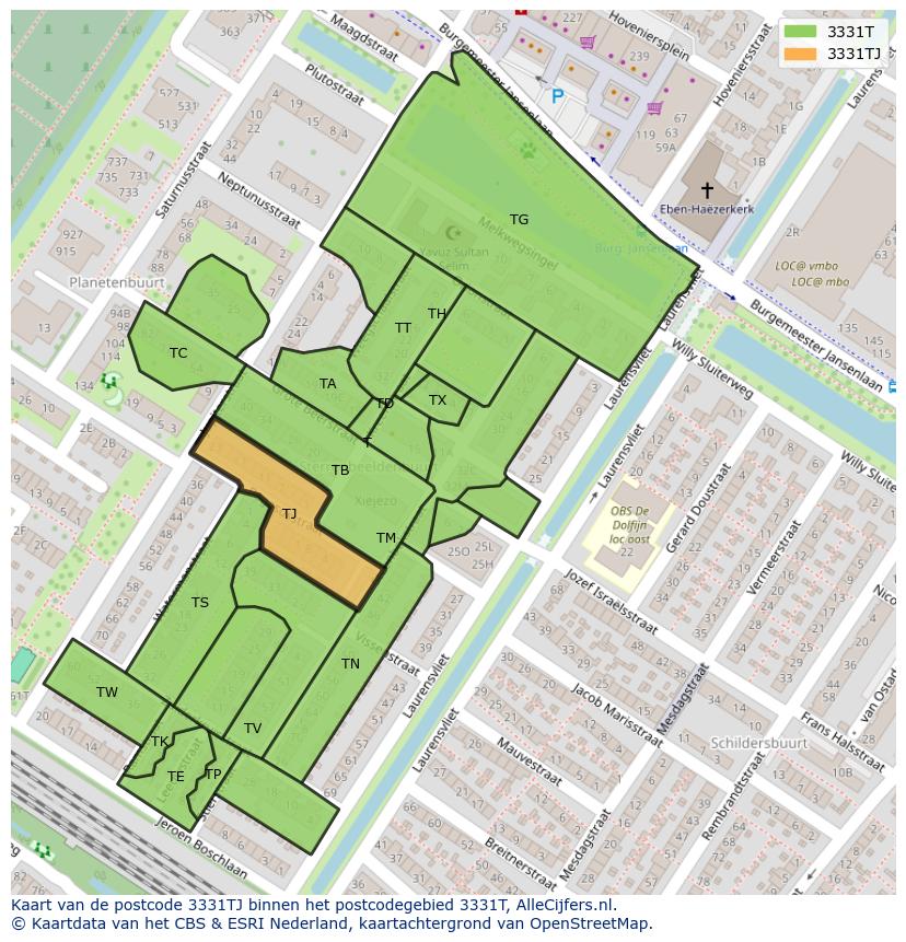 Afbeelding van het postcodegebied 3331 TJ op de kaart.