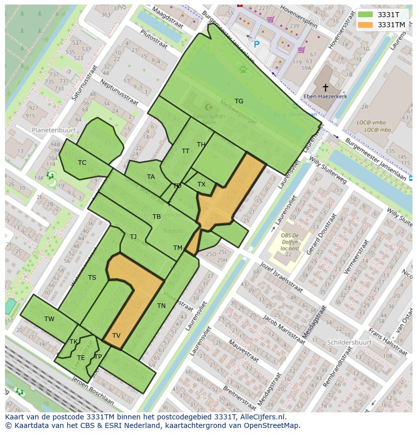 Afbeelding van het postcodegebied 3331 TM op de kaart.