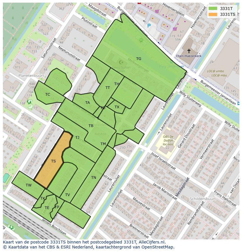 Afbeelding van het postcodegebied 3331 TS op de kaart.
