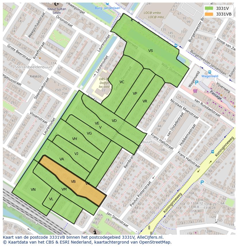 Afbeelding van het postcodegebied 3331 VB op de kaart.