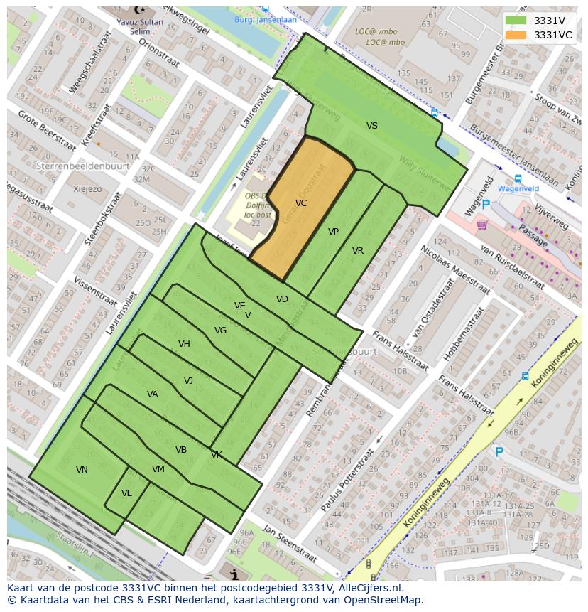 Afbeelding van het postcodegebied 3331 VC op de kaart.