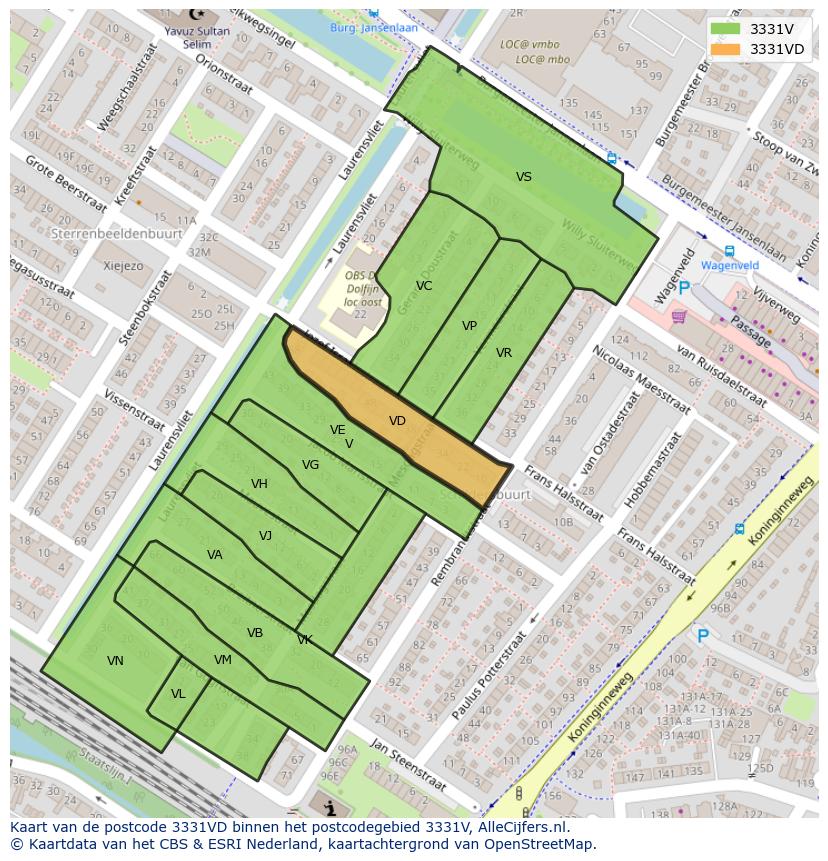 Afbeelding van het postcodegebied 3331 VD op de kaart.