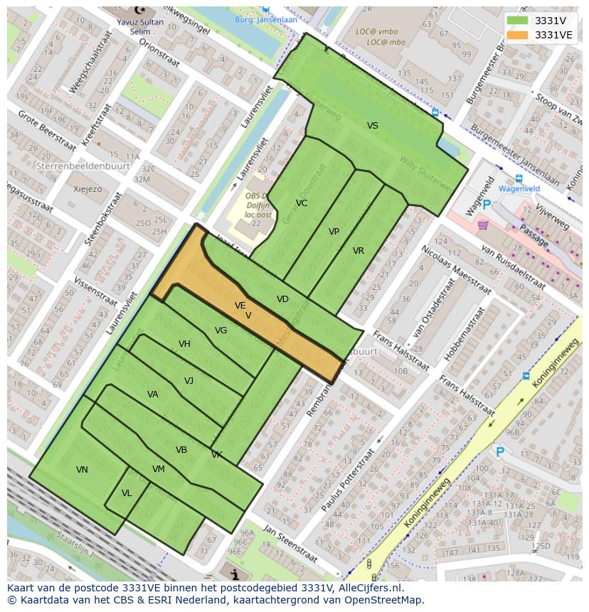 Afbeelding van het postcodegebied 3331 VE op de kaart.