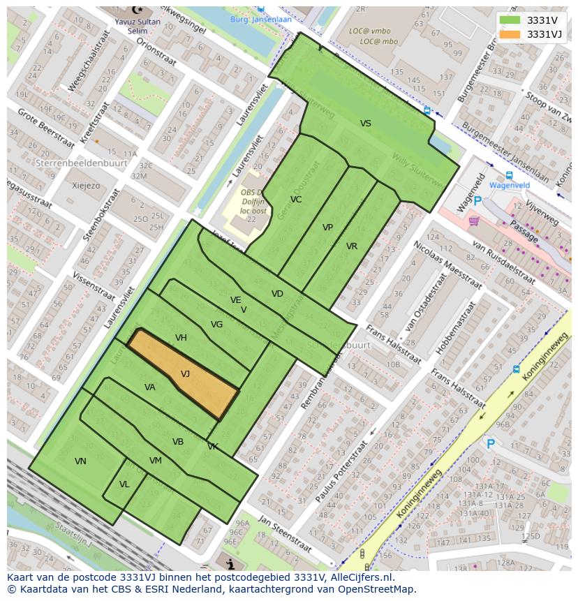 Afbeelding van het postcodegebied 3331 VJ op de kaart.