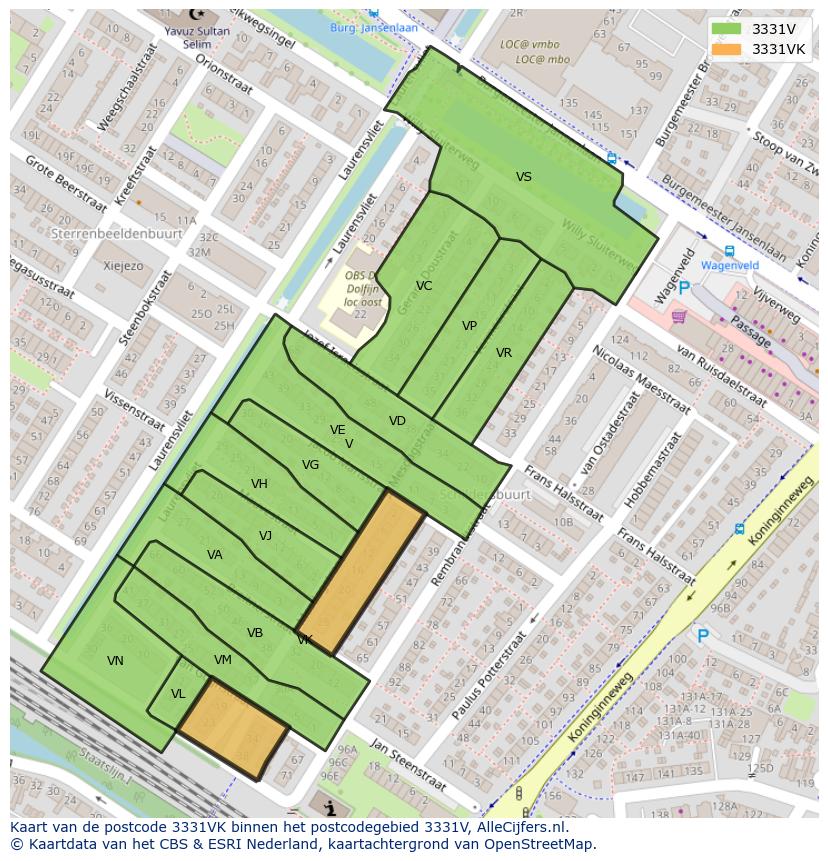Afbeelding van het postcodegebied 3331 VK op de kaart.